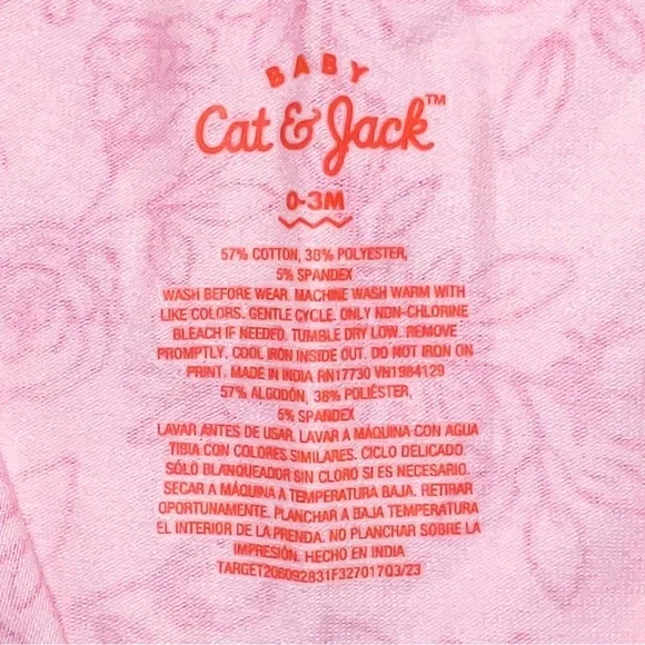 Cat & Jack Baby Girls Floral Romper, Pink, Size 0-3M - Picture 3 of 8